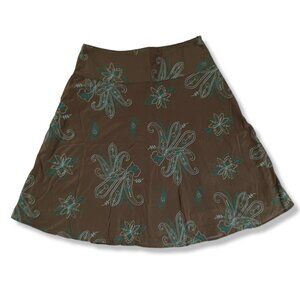 Knee Length Skirt Tribal Olive Army Green Embroidered Cotton A-line Size 6